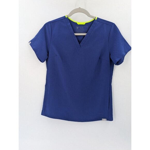 Figs Scrubs Top XS Navy Blue Technical Collection V Neck Medical Nurse Shirt - Picture 1 of 8
